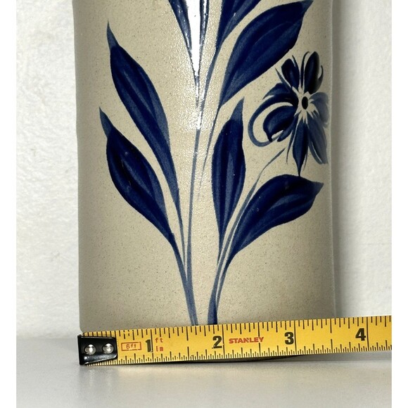 Williamsburg Pottery Vintage 1996 WPF Vase Utensil Holder Blue Flower VA Factory - Picture 8 of 8
